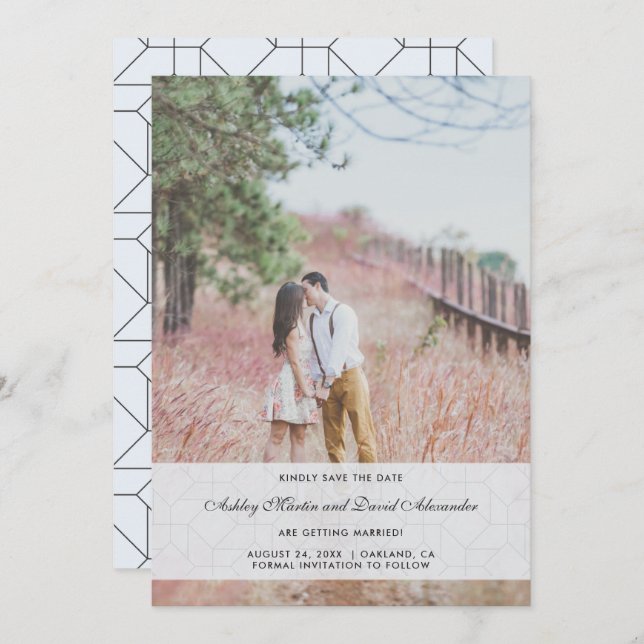 Elegant Blue Photo Wedding Save the Date Invitation (Front/Back)
