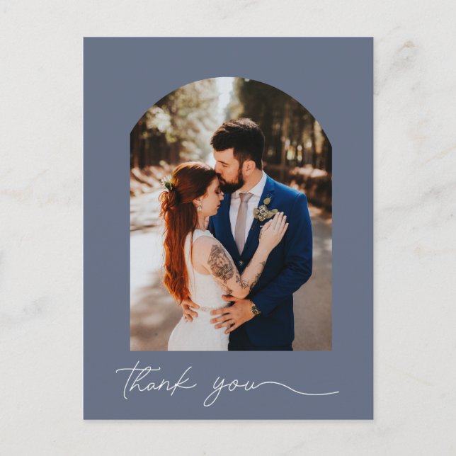 Elegant Blue Photo Wedding Thank You  Postcard (Front)