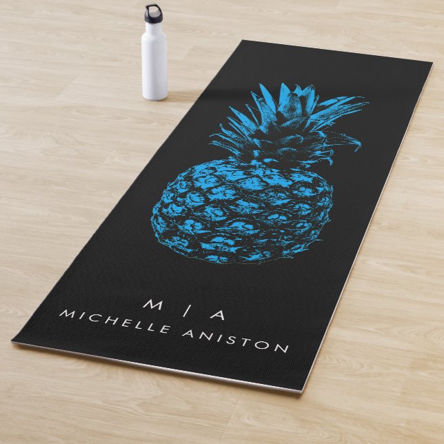 Elegant Blue Pineapple Monogram Minimalist Custom Yoga Mat (In Situ)