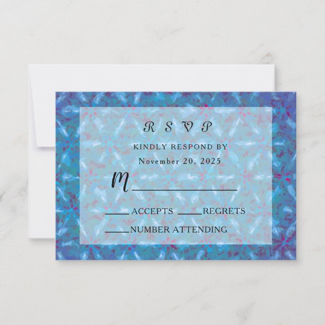 Elegant Blue Pink Abstract Watercolor Wedding  RSVP Card (Front)
