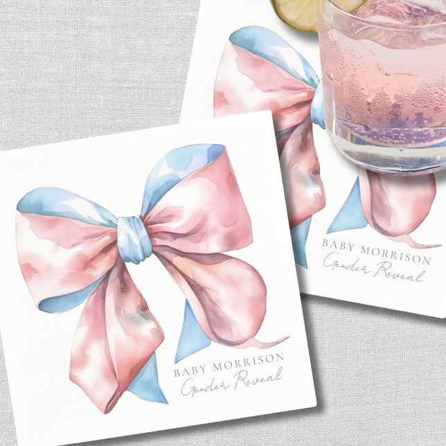 Elegant Blue Pink Bow Gender Reveal Napkin (Elegant Blue Pink Bow Gender Reveal Napkins)