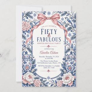 Elegant Blue Pink Chinoiserie Fabulous Birthday Invitation