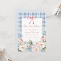Elegant Blue Pink Floral Bow Gingham Bridal Shower