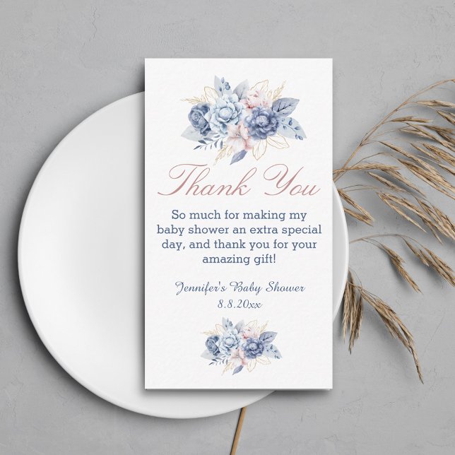 elegant blue pink floral thank you gender modern card (Creator Uploaded)