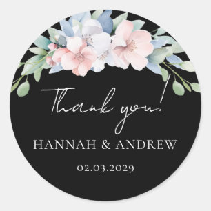 Elegant Blue Pink Flowers Wedding Classic Round Sticker