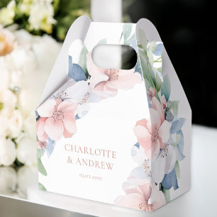 Elegant Blue Pink Flowers Wedding Favour Box