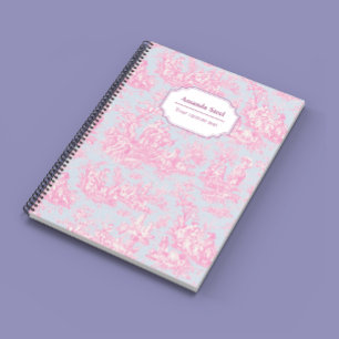 Elegant Blue Pink French Toile de Jouy Floral Notebook
