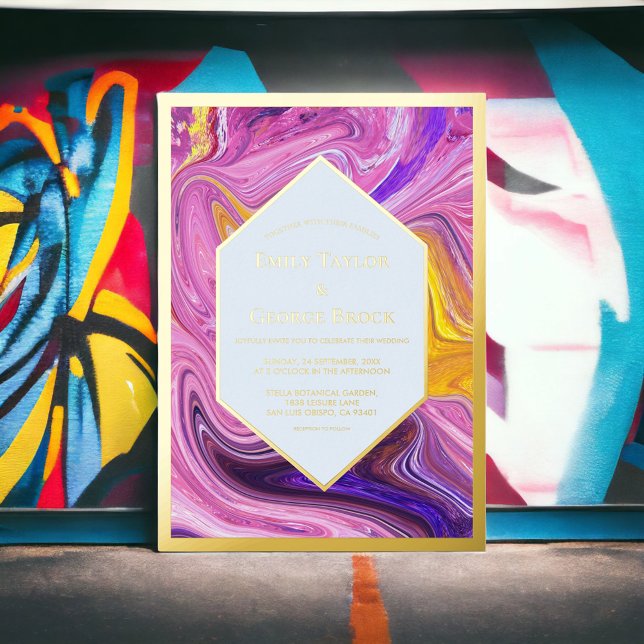 Elegant Blue Pink Galaxy Abstract Art Wedding Gold (Creator Uploaded)