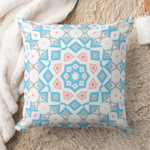 Elegant blue pink geometric retro pattern cushion