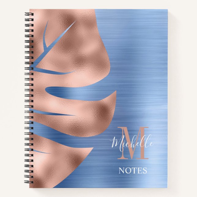 Elegant Blue Pink Monogram Notebook (Front)