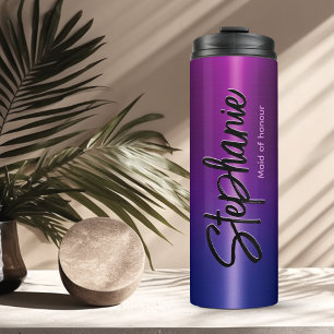 Elegant blue pink ombré monogram thermal tumbler
