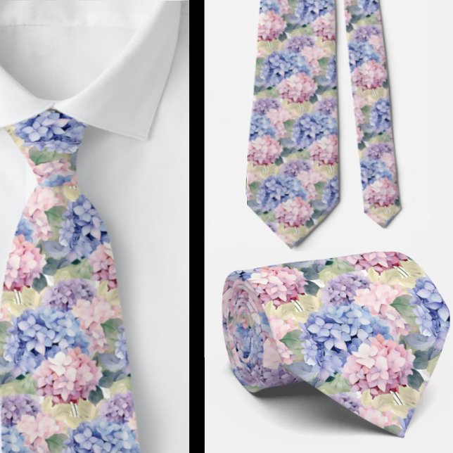 Elegant Blue Pink Purple Hydrangeas Tie (Creator Uploaded)