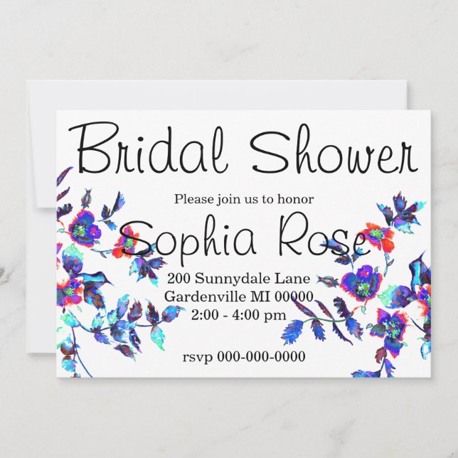 Elegant blue pink rose bridal shower invitation (Front)