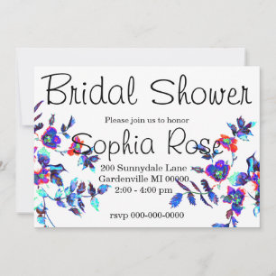 Elegant blue pink rose bridal shower invitation