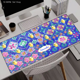 Elegant Blue pink Sicilian Citrus Collage Desk Mat
