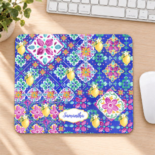 Elegant Blue pink Sicilian Citrus Collage Mouse Pad