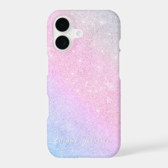 Elegant Blue Pink Silver Glitter Design iPhone Case (Back)
