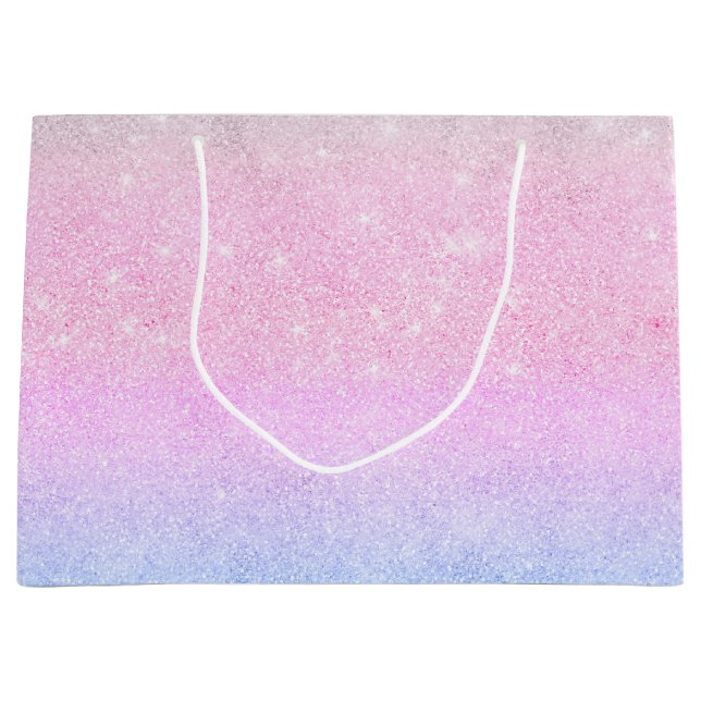 Elegant Blue Pink Silver Glitter Gradient Design Large Gift Bag (Front)