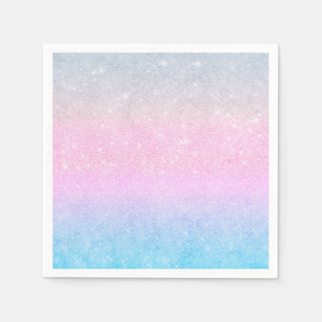 Elegant Blue Pink Silver Glitter Gradient Design Napkin (Front)