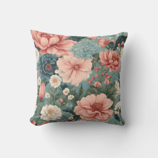 Elegant Blue Pink Spring Summer Garden Floral Cushion