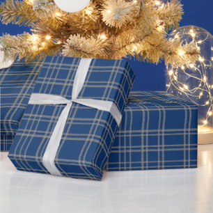 Elegant Blue Plaid with Silver Accents Christmas - Wrapping Paper