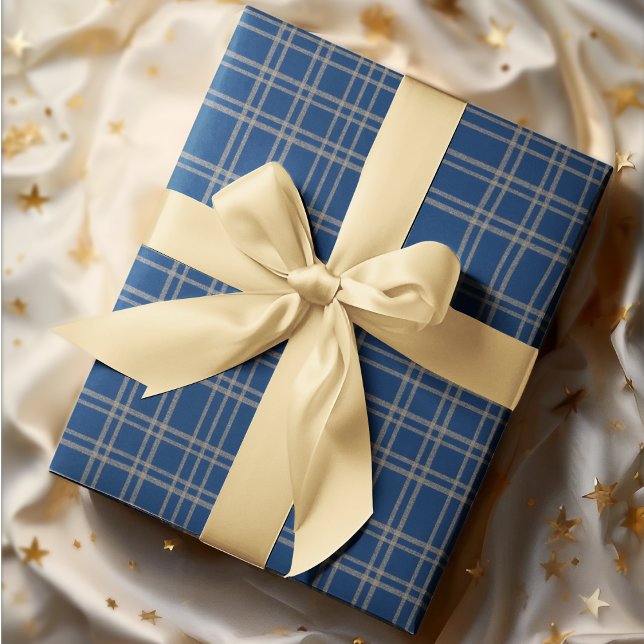 Elegant Blue Plaid with Silver Accents Christmas - Wrapping Paper (Creator Uploaded)