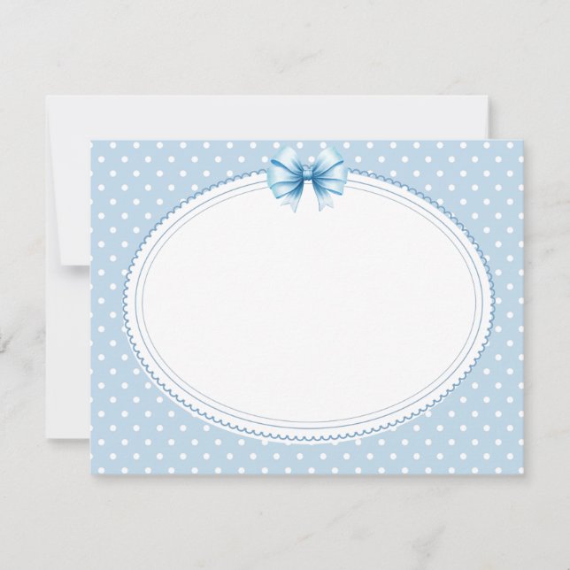 Elegant Blue Polka Dot Frame with Satin Bow Card (Front)