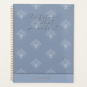 Elegant Blue Pretty Floral Lotus Future Quote Planner