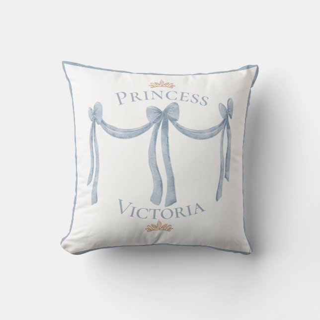 Elegant Blue Princess Name Crowns Satin Girly Cushion (Front)