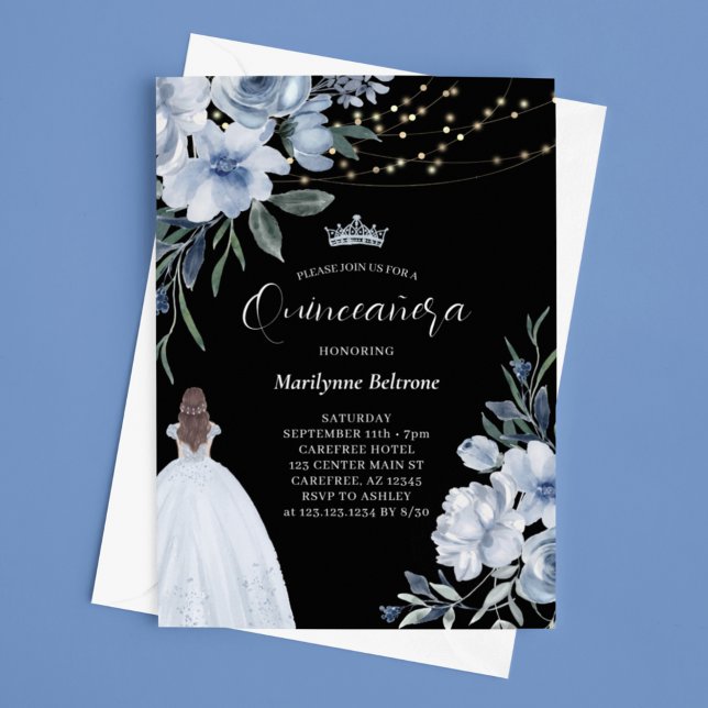 Elegant Blue Princess Quinceañera Invitation (Creator Uploaded)