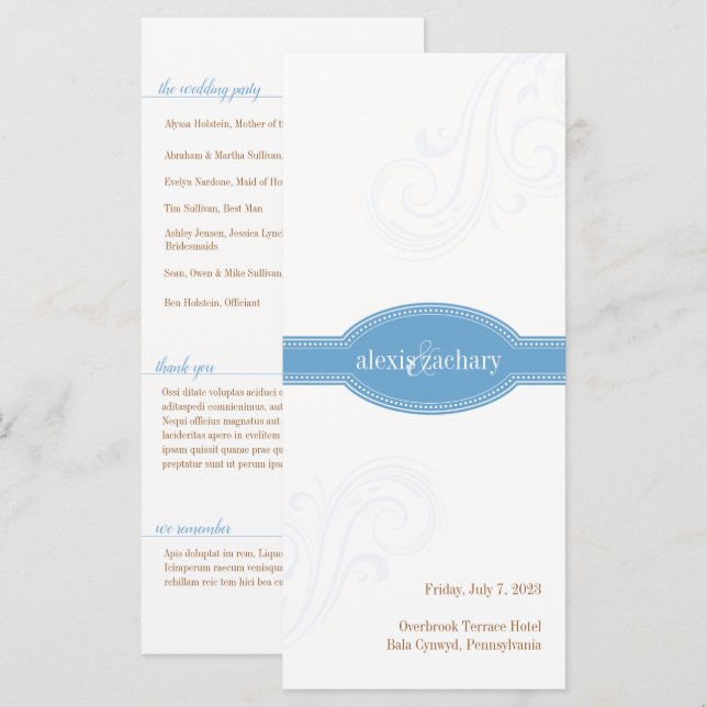 Elegant Blue Program, Caroline Wedding Collection (Front/Back)