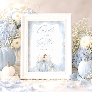 Elegant Blue Pumpkin Bow Cards & Gifts Table Sign