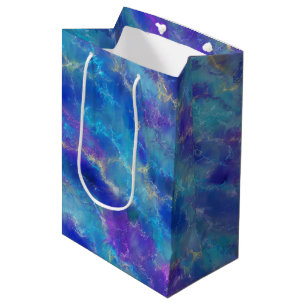 Elegant Blue, Purple, and Gold Marble Pattern Medium Gift Bag
