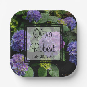 Elegant blue purple floral flower garden paper plate