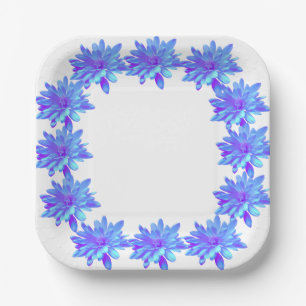 Elegant blue purple floral flower  paper plate