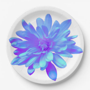 Elegant blue purple floral flower  paper plate