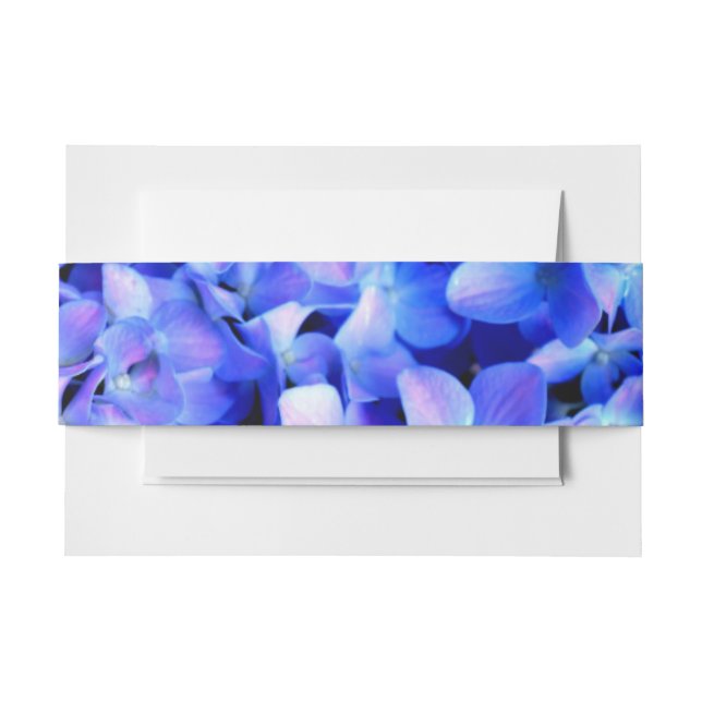 Elegant blue purple floral hydrangeas invitation belly band (Front Example)