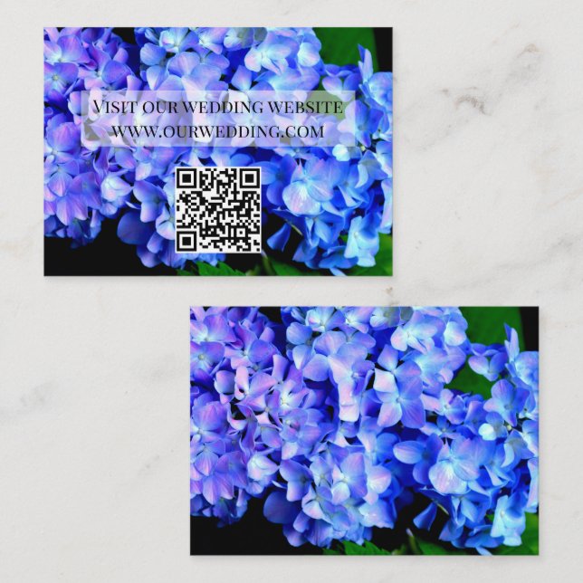 Elegant blue purple floral hydrangeas QR code Enclosure Card (Front/Back)