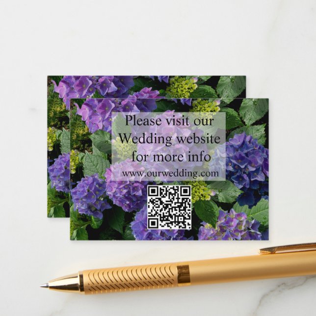 Elegant blue purple floral hydrangeas QR code Enclosure Card (Front/Back In Situ)