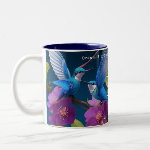 Elegant Blue Purple Funny Hummingbird Monogram on Two-Tone Coffee Mug