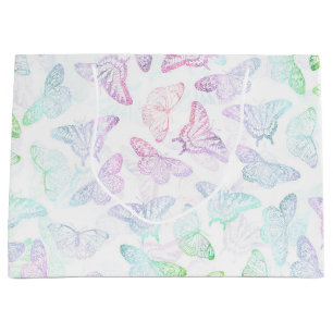 Elegant Blue Purple Glitter Butterfly Glam Design Large Gift Bag