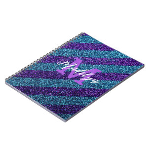 Elegant Blue &Purple Glitter Monogram Name  Notebook