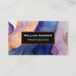 Elegant Blue Purple Gold Marble Square Business Card