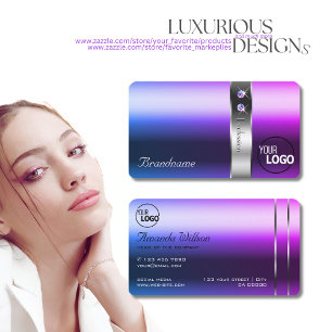 Elegant Blue Purple Gradient Silver Decor and Logo Business Card