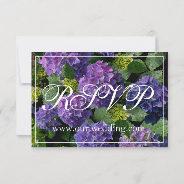 Elegant blue purple magenta  floral hydrangea RSVP Save The Date (Front)