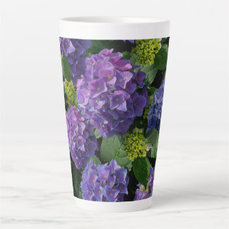 Elegant blue purple magenta green floral hydrangea latte mug