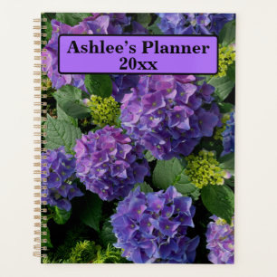 Elegant blue purple magenta green floral hydrangea planner
