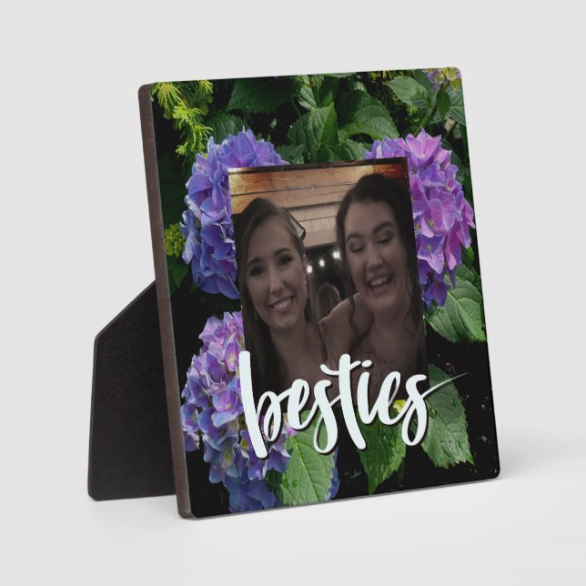 Elegant blue purple magenta green floral hydrangea plaque (Front)