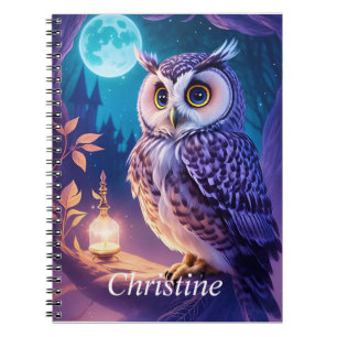 Elegant Blue Purple Magical Owl Comic AI Art Notebook