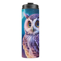 Elegant Blue Purple Magical Owl Comic AI Art